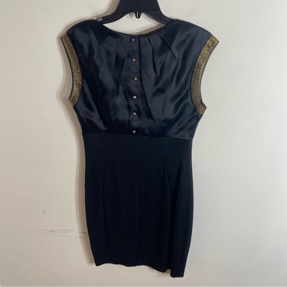 Ted Baker Silk Mini Dress Gold Studded Button Back Sz 3 (6-8 US) Black - Picture 9 of 12